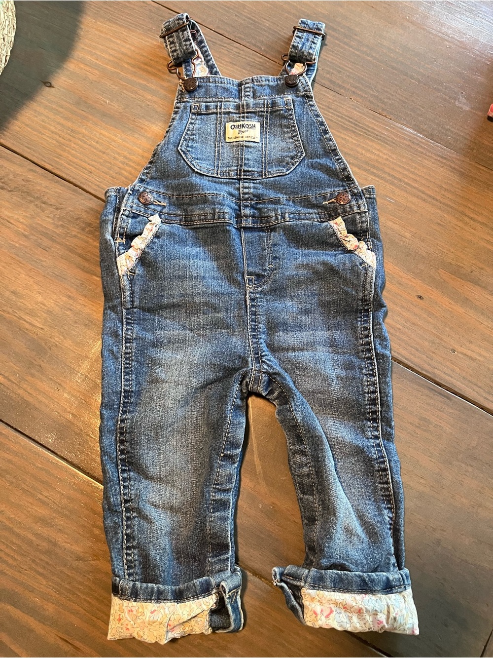 OshKosh B'gosh Girls Floral-Trim Denim Overalls - Blue 18 month